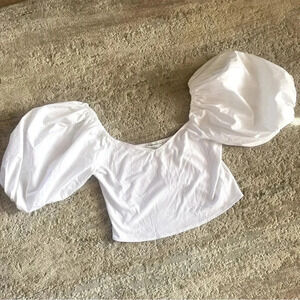 Abercrombie & Fitch Puff Sleeve Crop Top White Ribbed Stretch Cotton Sleeves: L
